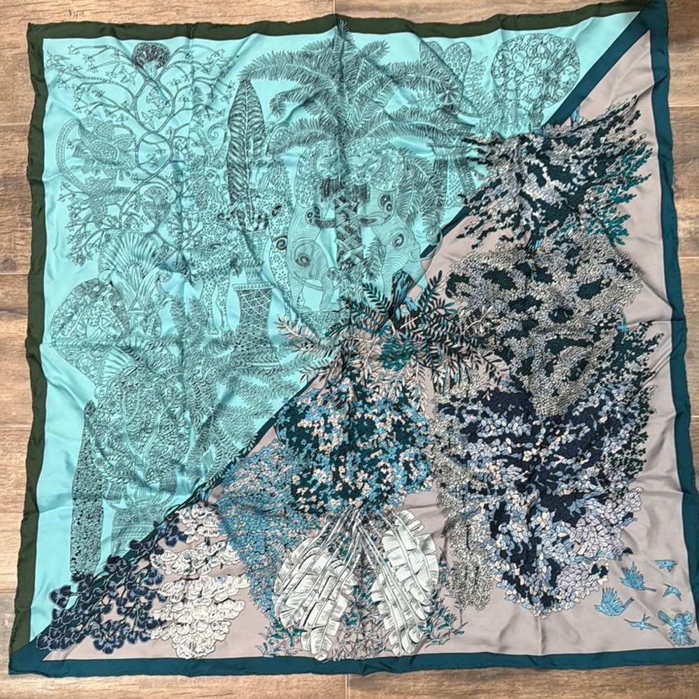 Blue and Gray scarf with Intricate Patterns
